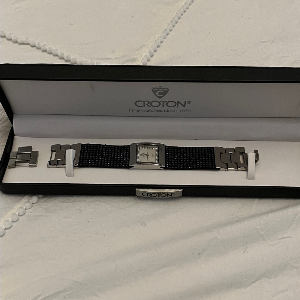 Croton Black and Silver Crystal Watch